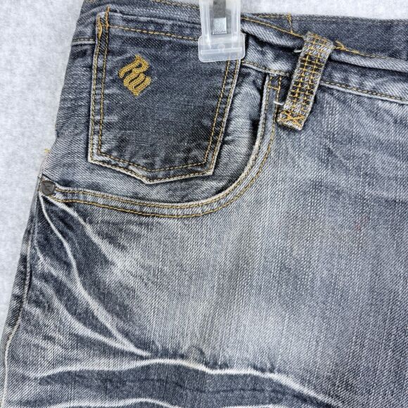 RocaWear Jean Shorts Men 38 Blue Med Wash Whiskering Wide Baggy Hip Hop Y2K - Picture 3 of 14